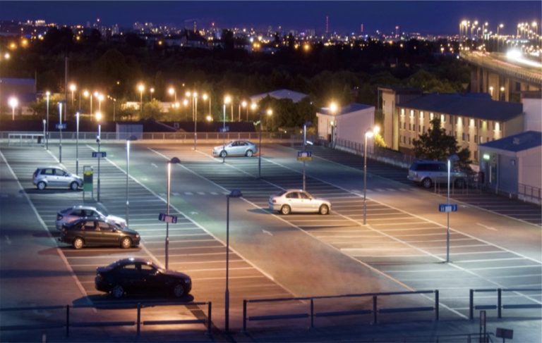 Parking lot lit by attractive lighting